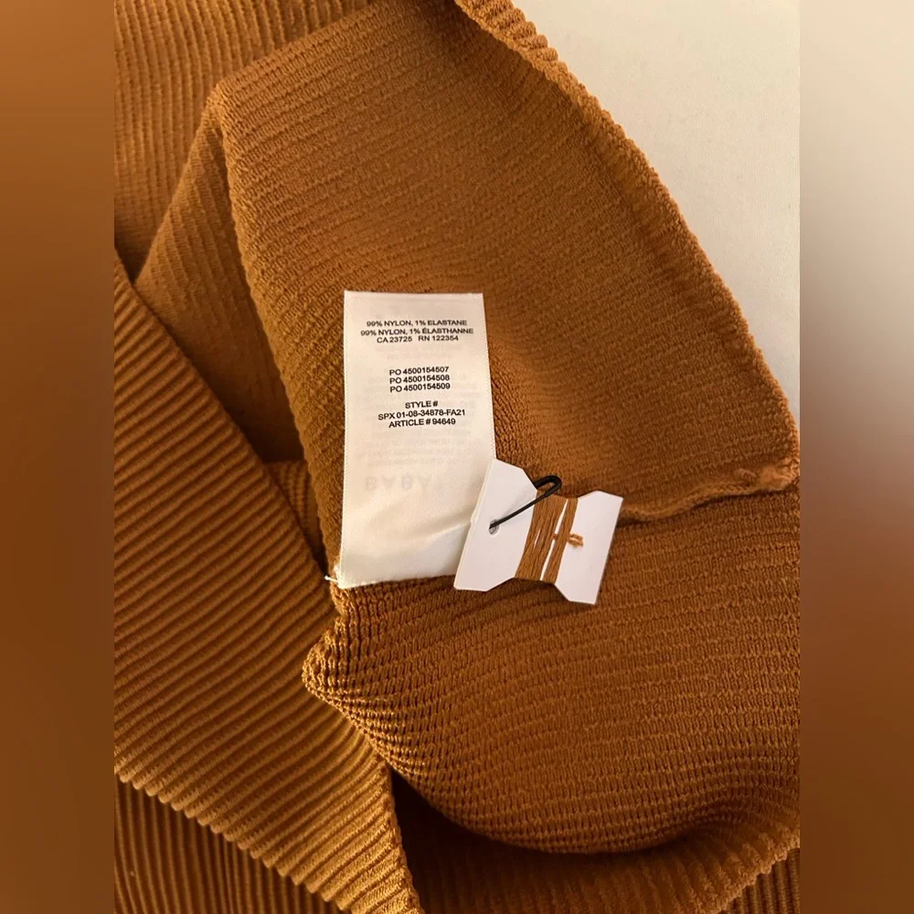 NWT Aritzia Babaton Ribbed Sculpt Knit Mini Dress Dark Mustard Sz S $110 - Picture 6 of 6
